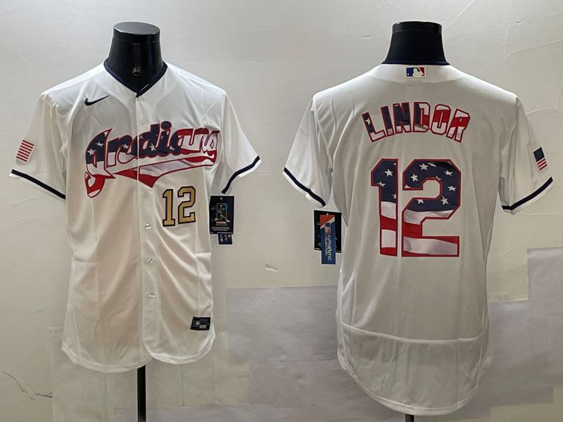 Men Cleveland Indians #12 Lindor White Fashion Elite 2025 Nike MLB Jersey style 4